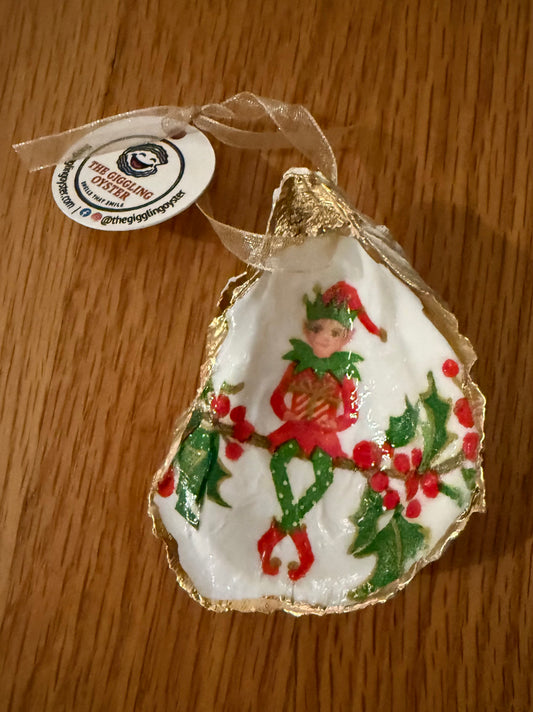 Elf on a Shell Ornament