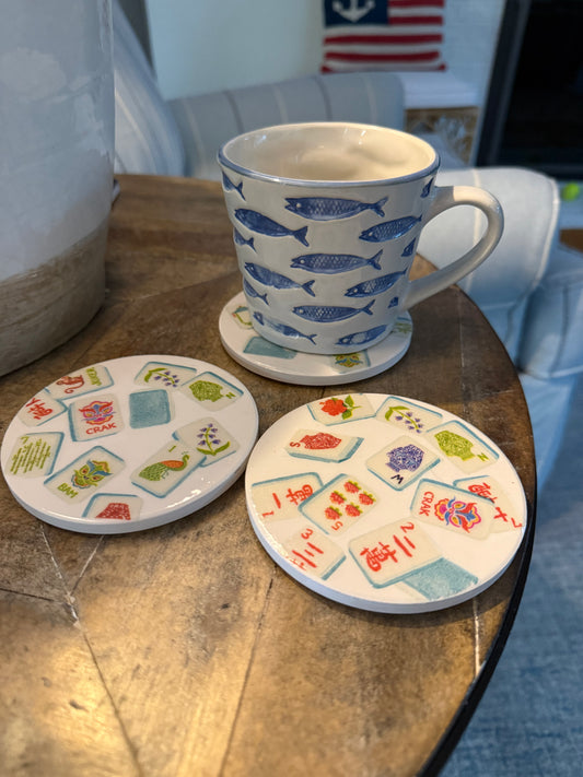 Tiles & Tides (blue) Coasters set of 4