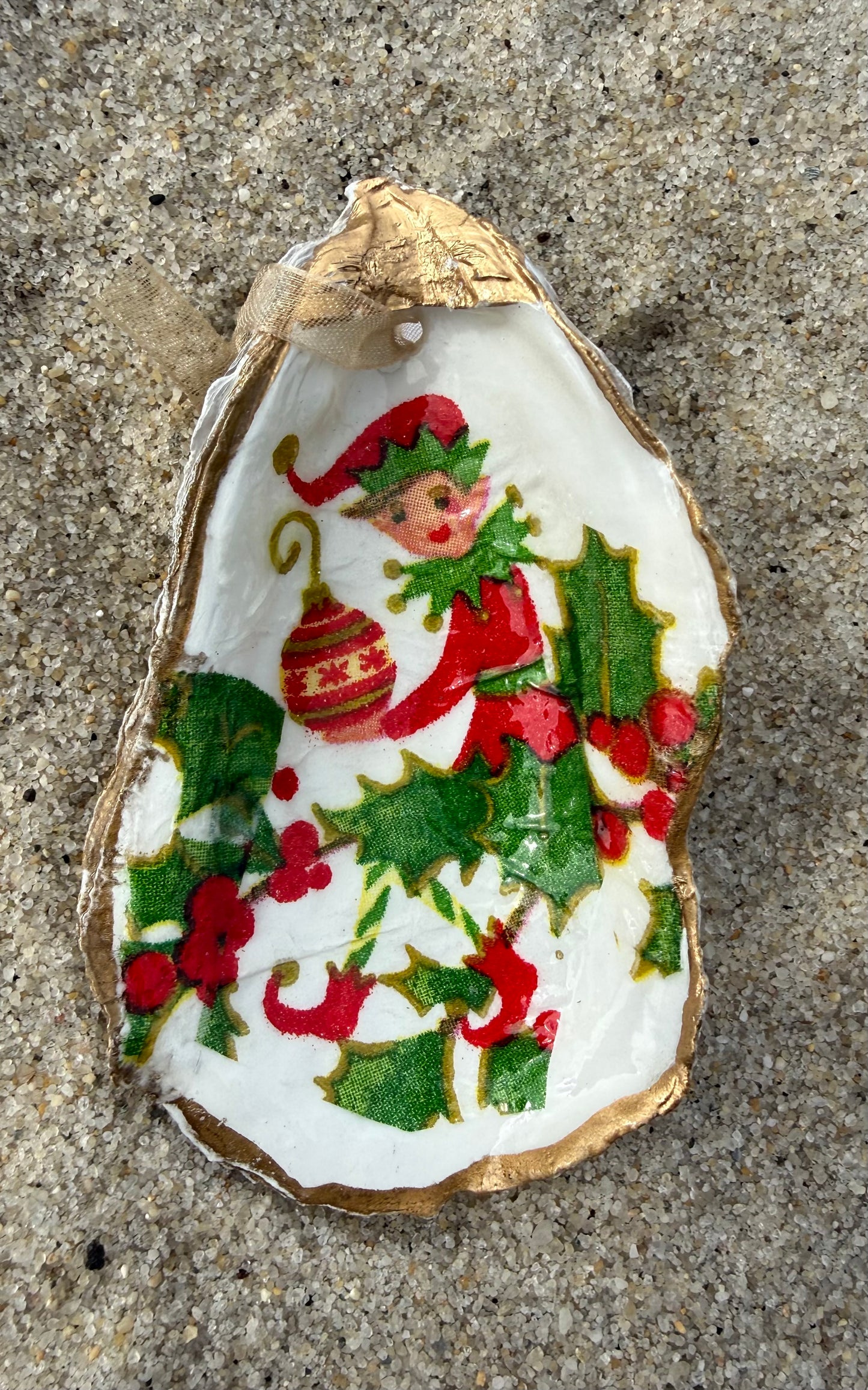 Elf on a Shell Ornament
